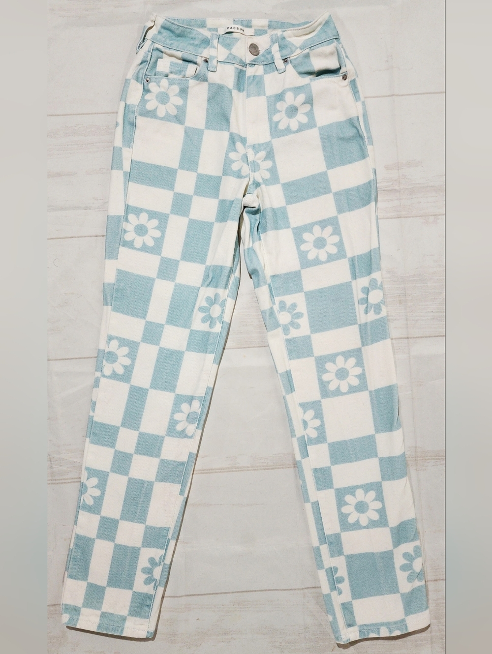 PACSUN Eco Flower Checkerboard Mom Jeans 22 XXS